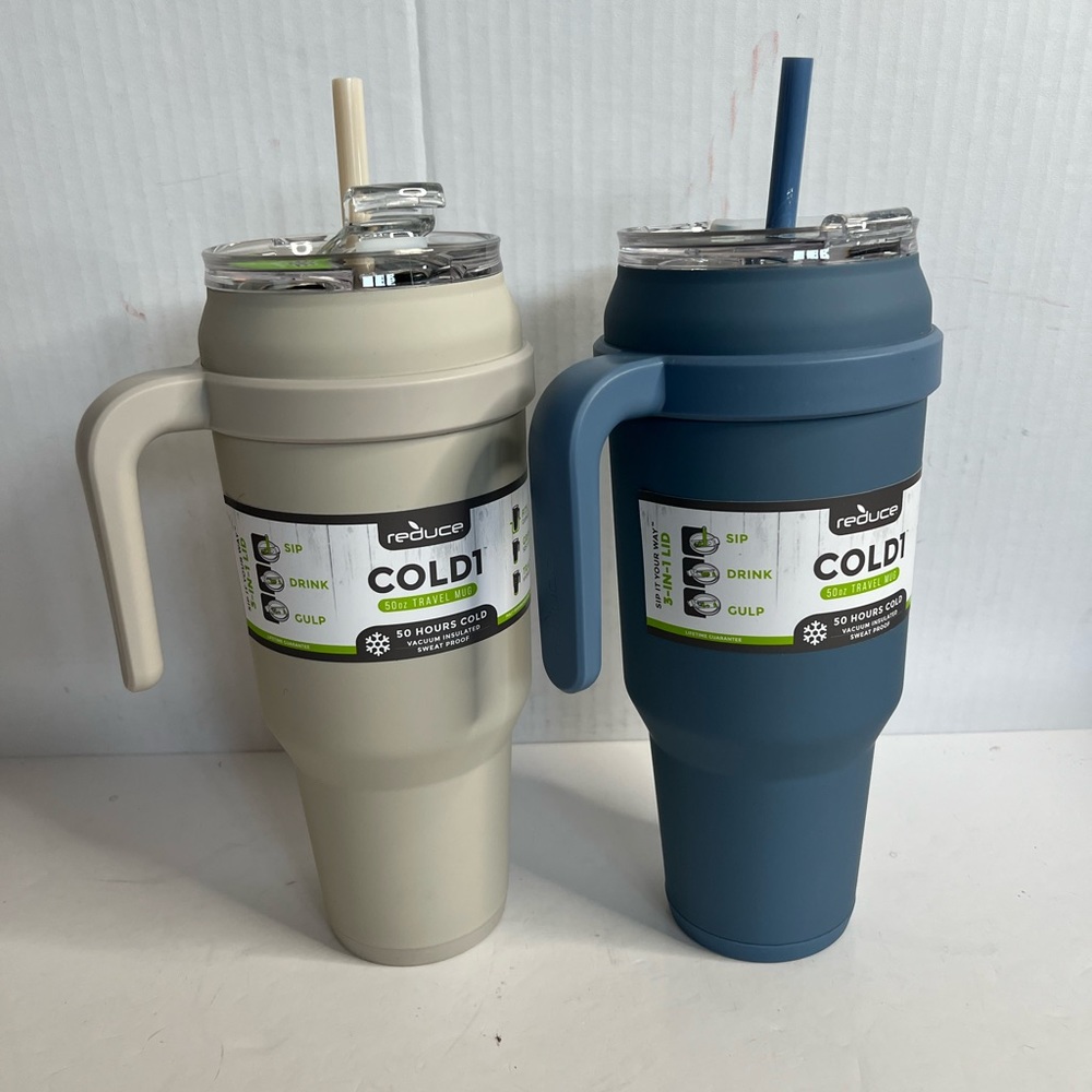 2 set Reduce 50 oz Cold 1 Stainless Steel Travel Mug w/ 3 in 1 Lid